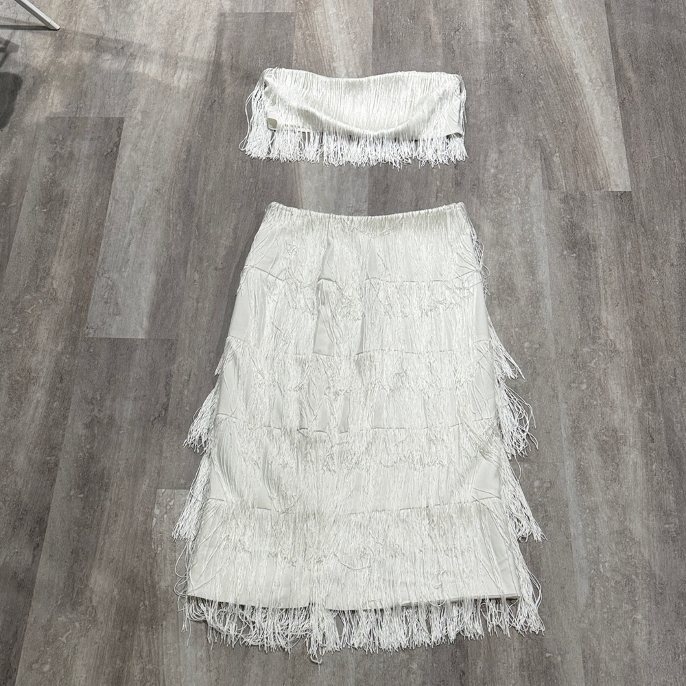 12th Tribe White Fringe Skirt Set